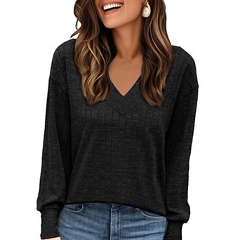 Long Sleeve Shirts for Women's V Neck Lightweight Sweater Spring Fall Casual Tunic Tops