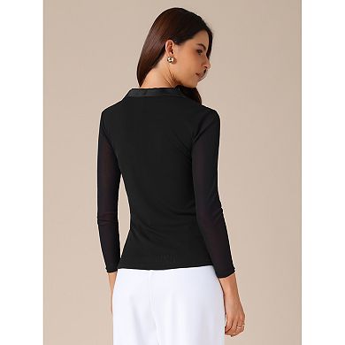 Women's Long Sleeve V Neck Shirt Casual Collared Top Slim Fit Basic Fall Shirts