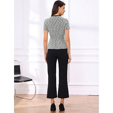 Tweed Top for Women's Plaid Crewneck Short Sleeve Office Work Peplum Blouses