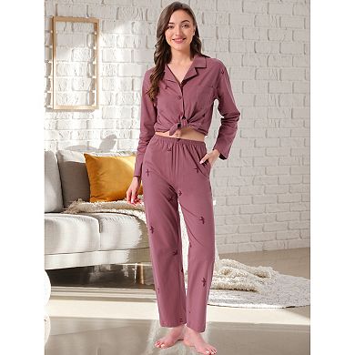 Women's Cotton Pajamas Button Down Long Sleeve Top and Pants 2 Piece Loungewear Sets with Pockets
