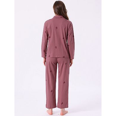 Women's Cotton Pajamas Button Down Long Sleeve Top and Pants 2 Piece Loungewear Sets with Pockets