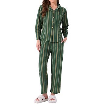 Women's Cotton Pajamas Button Down Long Sleeve Top and Pants 2 pc Loungewear Sets with Pockets