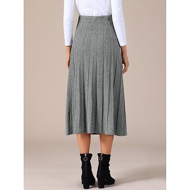 Women's Casual Vintage High Waist A Line Knit Midi Skirts