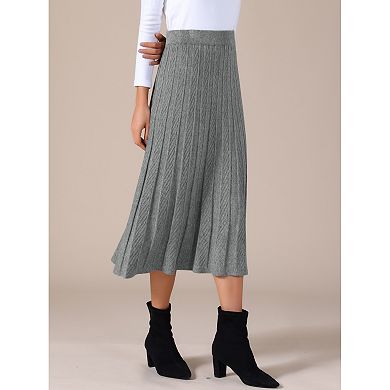 Women's Casual Vintage High Waist A Line Knit Midi Skirts
