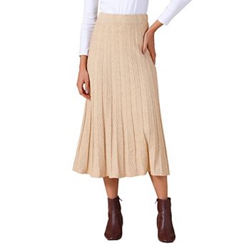 Women's Casual Vintage High Waist A Line Knit Midi Skirts