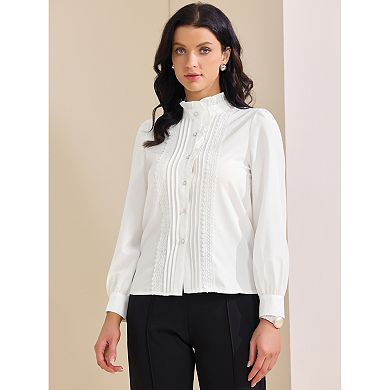 Women's Ruffled Button Down Shirts Trendy Casual Long Sleeve Blouse Elegant Work Tops