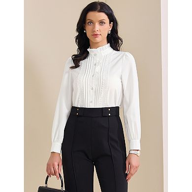 Women's Ruffled Button Down Shirts Trendy Casual Long Sleeve Blouse Elegant Work Tops