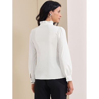 Women's Ruffled Button Down Shirts Trendy Casual Long Sleeve Blouse Elegant Work Tops