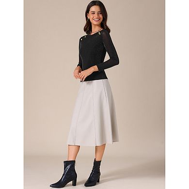 Women's Shiny Glitter Top Sheer Mesh Party Club Long Sleeve Top