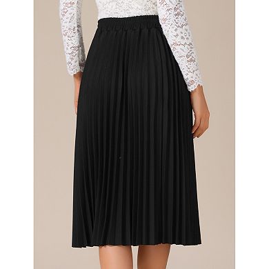 Women's Pleated Midi Skirt Elastic High Waist A-Line Swing Casual Flowy Long Skirts
