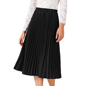 Women's Elastic Waist Metallic Shiny Accordion Pleated Midi Skirt