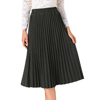Women's Pleated Midi Skirt Elastic High Waist A-Line Swing Casual Flowy Long Skirts