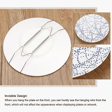 12 Pcs Plate Hanger, 4 6 8 Inch Invisible Wall Plate Hangers w 12Pcs Wall Hooks and 50Pcs Protectors
