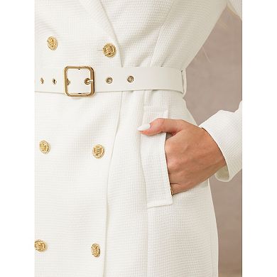 Women's Tweed Dress Double Breasted Long Sleeve Blazer Dress with Belt