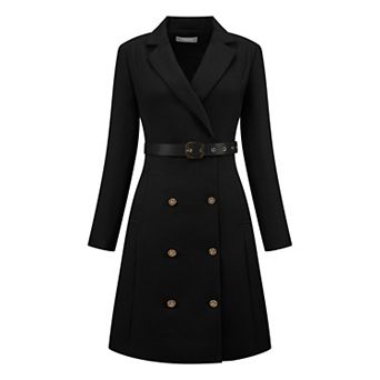 Women's Tweed Dress Double Breasted Long Sleeve Blazer Dress with Belt