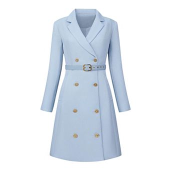 Women's Tweed Dress Double Breasted Long Sleeve Blazer Dress with Belt