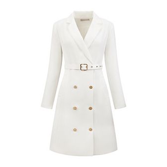 Women's Tweed Dress Double Breasted Long Sleeve Blazer Dress with Belt