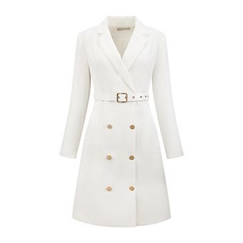 Women's Tweed Dress Double Breasted Long Sleeve Blazer Dress with Belt