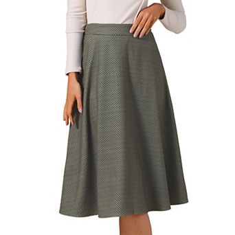 Women's Flowy Midi Skirt Vintage Striped High Waist Fall Winter A-Line Skirts