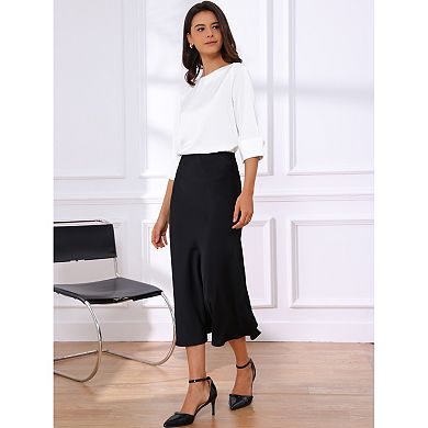 Satin Blouse for Women Dressy Casual Top Boat Neck 3/4 Sleeve Work Shirt