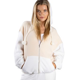 Jess by Meiko Women's Oversized Pom Pom Zipper Hoodie