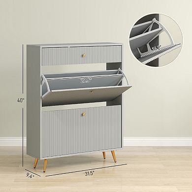 HOMCOM Shoe Storage Cabinet w/ 2 Flip Drawers for 12 Pairs of Shoes