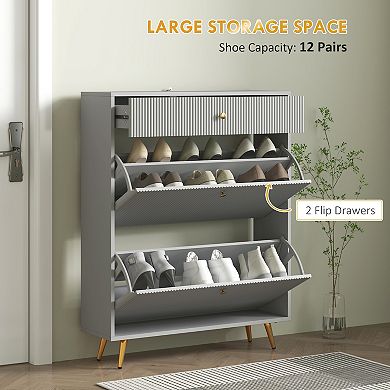 HOMCOM Shoe Storage Cabinet w/ 2 Flip Drawers for 12 Pairs of Shoes