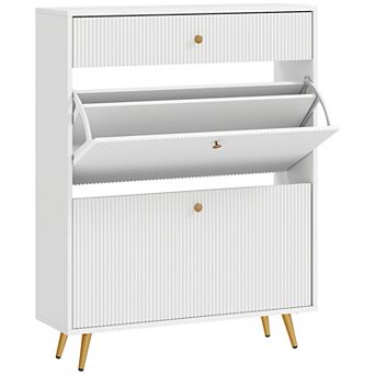 HOMCOM Shoe Storage Cabinet w/ 2 Flip Drawers for 12 Pairs of Shoes