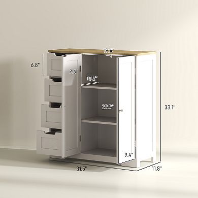 HOMCOM Bathroom Floor Cabinet with Adjustable Shelf and Drawers