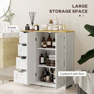 HOMCOM Bathroom Floor Cabinet with Adjustable Shelf and Drawers