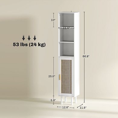 Tall Bathroom Storage Cabinet with Rattan Doors