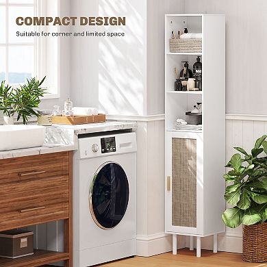 Tall Bathroom Storage Cabinet with Rattan Doors