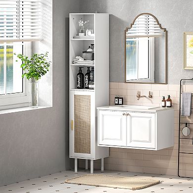 Tall Bathroom Storage Cabinet with Rattan Doors
