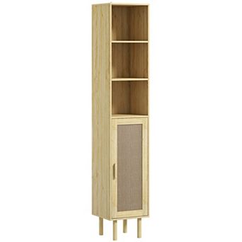 Tall Bathroom Storage Cabinet with Rattan Doors