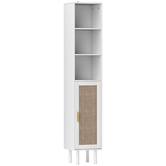 Tall Bathroom Storage Cabinet with Rattan Doors
