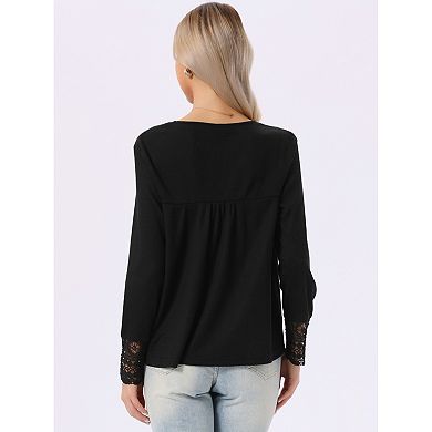 Long Sleeve V Neck Blouse for Women's Loose Fit Casual Tops Fall Winter Basic t Shirts