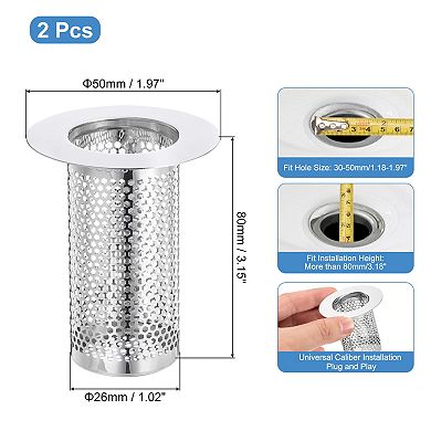 2 Pack Shower Drain Strainer, 3.1"x2" Stainless Steel Floor Drain Strainer Deep Sink Hair Catcher
