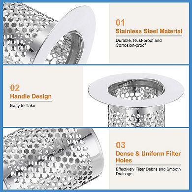 3 Pack Shower Drain Strainer, 2"x2.2" Stainless Steel Floor Drain Strainer Deep Sink Hair Catcher