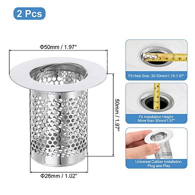 2 Pack Shower Drain Strainer, 2"x2" Stainless Steel Floor Drain Strainer Deep Sink Hair Catcher