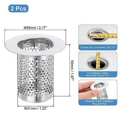 2 Pack Shower Drain Strainer, 2"x2.2" Stainless Steel Floor Drain Strainer Deep Sink Hair Catcher