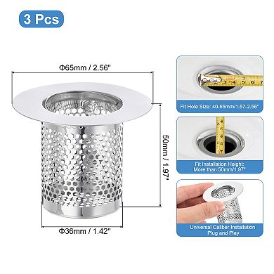 3 Pack Shower Drain Strainer, 2"x2.5" Stainless Steel Floor Drain Strainer Deep Sink Hair Catcher