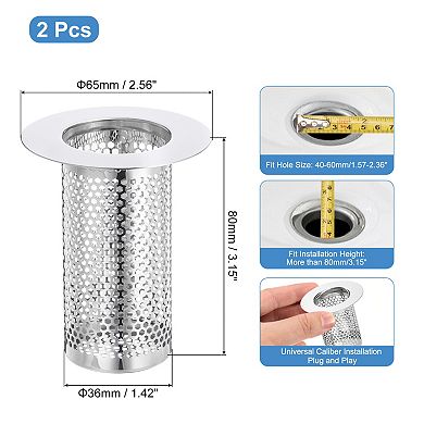 2 Pack Shower Drain Strainer, 3.1"x2.5" Stainless Steel Floor Drain Strainer Deep Sink Hair Catcher