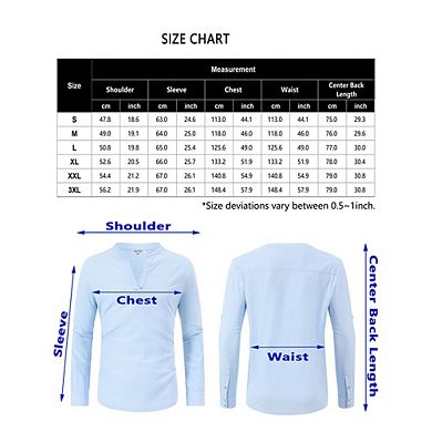 Men's Cotton Linen Shirt Henley V Neck Long Sleeve Casual Beach T Shirts