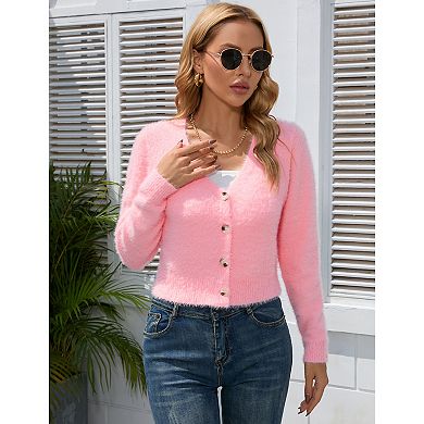 women's short cardigan V-neck soft knit ribbed top shawl sweater long sleeve