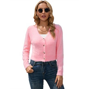 women's short cardigan V-neck soft knit ribbed top shawl sweater long sleeve