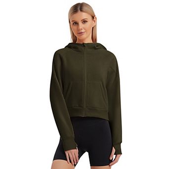 Women's Pullover Hoodie with Thumb Holes Solid Zipper Tops for Pocket Women Long Sleeve