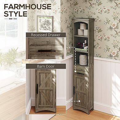 Farmhouse Tall Bathroom Storage Cabinet Linen Cabinet, Weathered