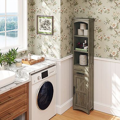 Farmhouse Tall Bathroom Storage Cabinet Linen Cabinet, Weathered