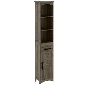 Farmhouse Tall Bathroom Storage Cabinet Linen Cabinet with Barn Door