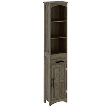 Farmhouse Tall Bathroom Storage Cabinet Linen Cabinet, Weathered